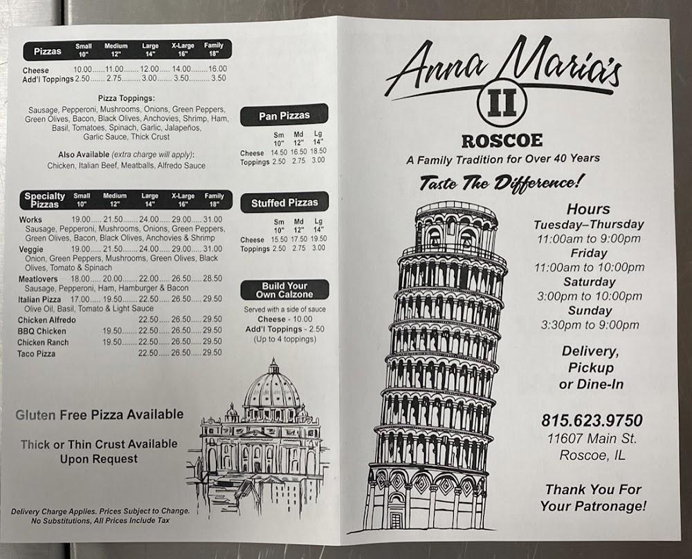 Anna Maria's II In Roscoe Menu image 1